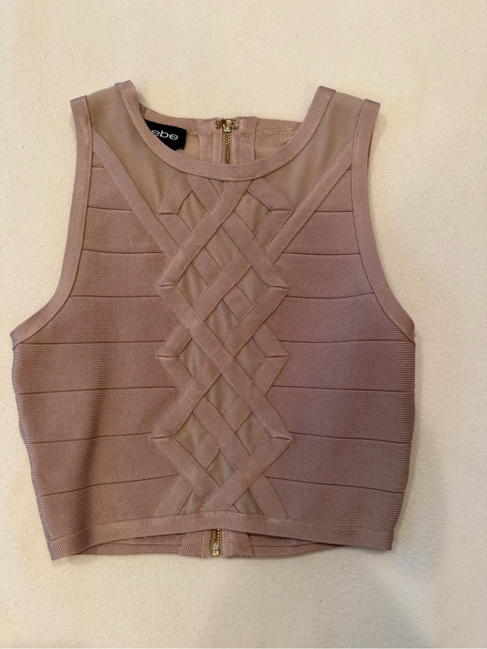 bebe Mauve Cropped Bandage Top with Lattice Front